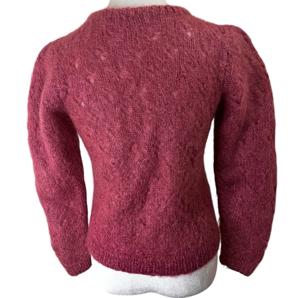 Hand Knit Mohair Lacy Fuzzy Eyelet Sweater – Dusty Rose – Small | Vintage 80’s - Picture 5 of 8